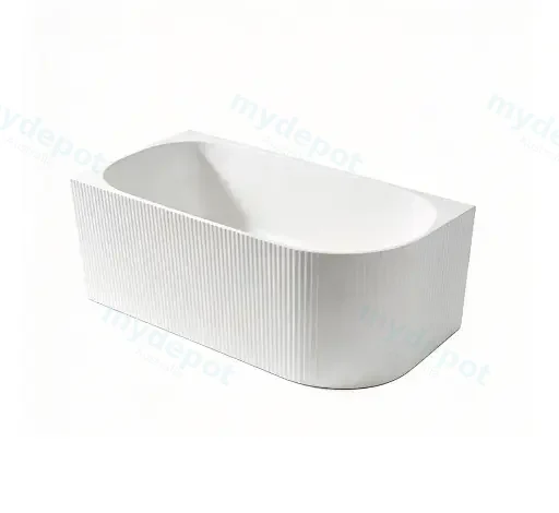 1500X750X600mm Gloss White Binge Fluted Skirt Bath Left Corner None Overflow 40mm Waste+Pipe Supplied