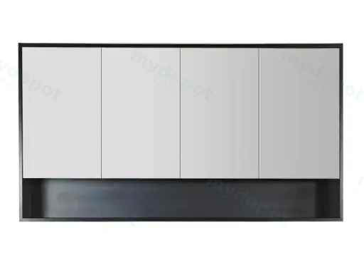 1500x150x780mm Hera Black Oak MDF Shaving Cabinet With Four Doors Four Fixed Shelves