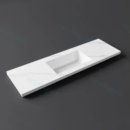 1500x460x190mm Carrara White Sintered Stone Seamlessjoined With Fine Ceramic Basin Single Bowl No Tap Hole