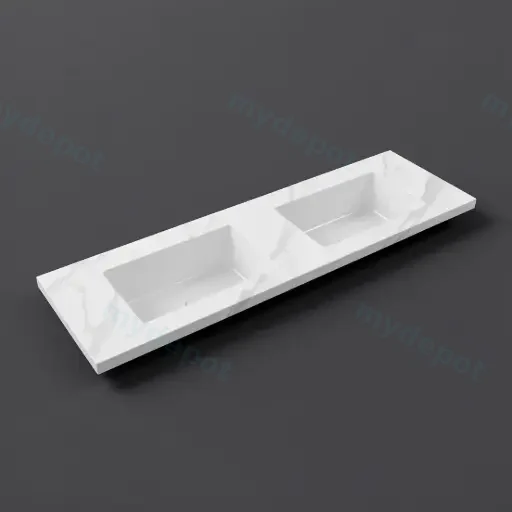 1500x460x190mmCarrara White Sintered Stone Seamlessjoined With Fine Ceramic Basin Double Bowl No Tap Hole