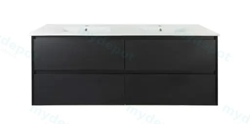 1500x460x560mm Hera Black Oak Wall Hung MDF Vanity With Luna White Stone Top Four Soft Closing Drawers