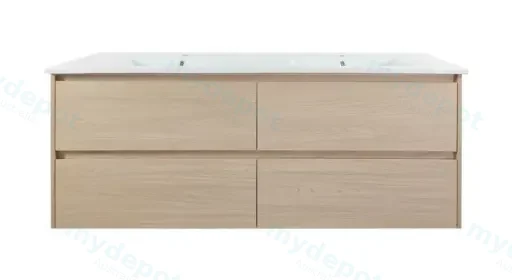 1500x460x560mm Hera Tas Oak Wall Hung MDF Vanity With Single Bowl Ceramic TOP Four Soft Closing Drawers