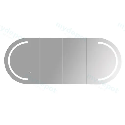 1500x600x160mm Matt White Athena LED Oval PVC Shaving Cabinet Four Doors