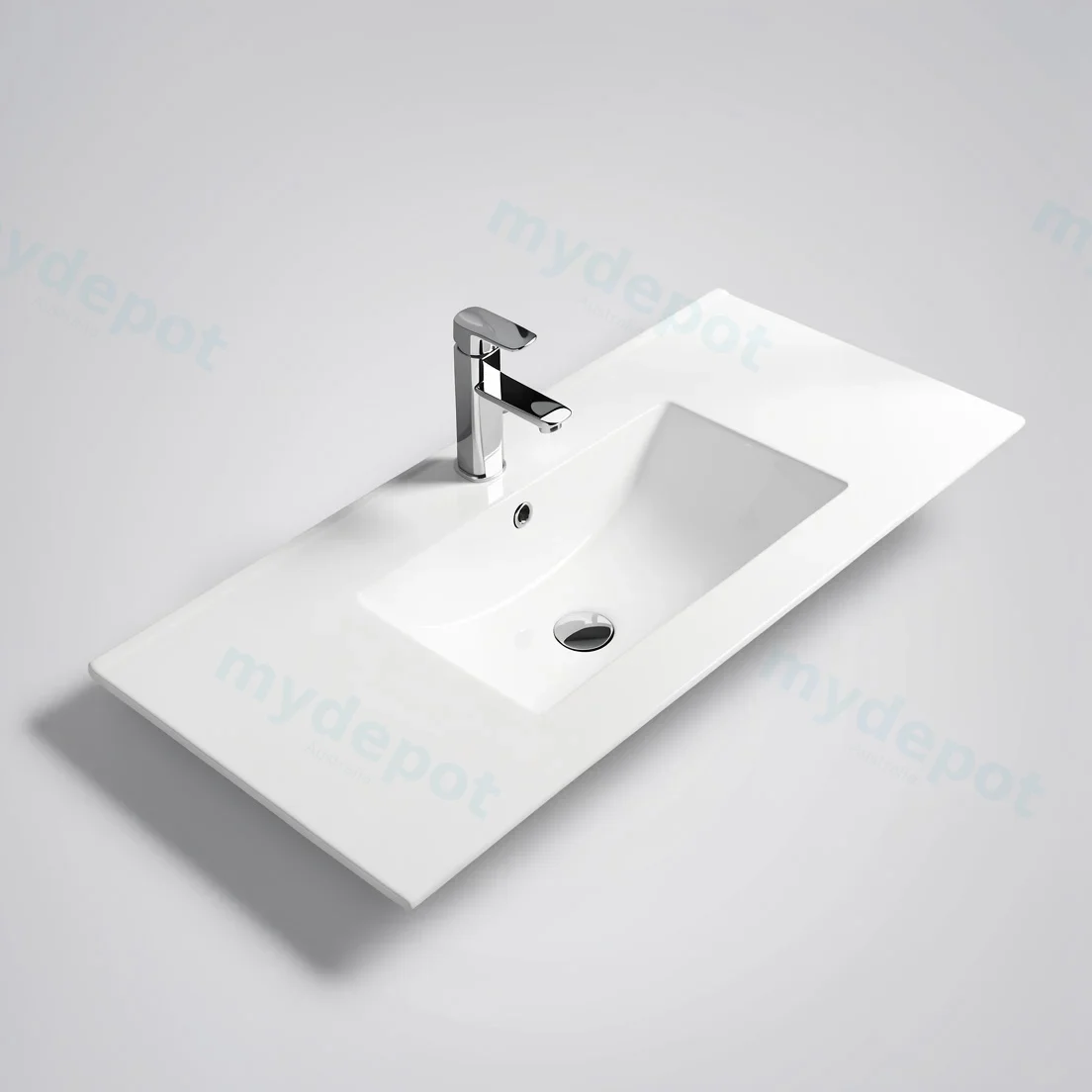 1505*463*175mm Gloss White Crete Fine Ceramic Counter Top One Tap Hole Overflow,32mm Waste