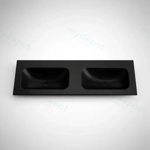 1505X465X145 Matte Black Chasey Solid Surface Stone Basin Double Bowl
