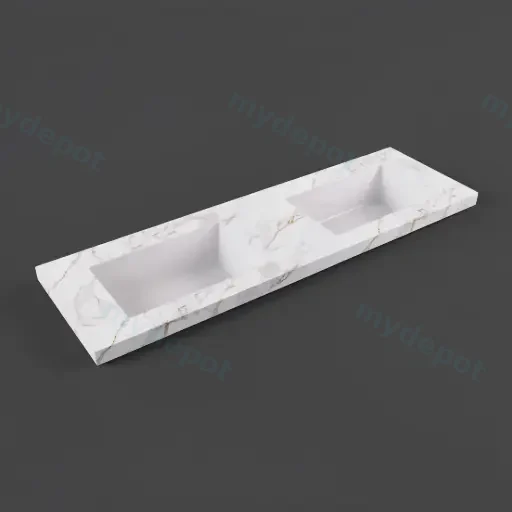 1505X465X50mm Carrara Gold Sintered Stone Semless Joined With Fine Ceramic Basin Stone Double Bowl No Tap Hole