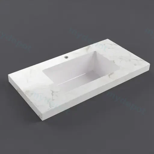 1505X465X50mm Carrara Gold Sintered Stone Semless Joined With Fine Ceramic Basin Stone Single Bowl