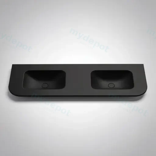 1505X505X140 Matte Black Aruro Solid Surface Stone Basin Double Bowl