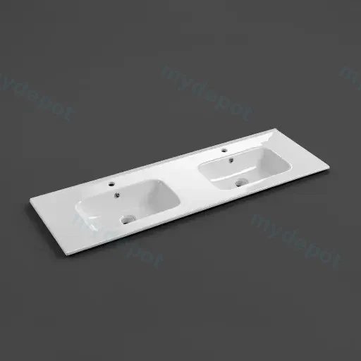 1510*460*175mm Gloss White Kliff Fine Ceramic counter Top Double Bowl