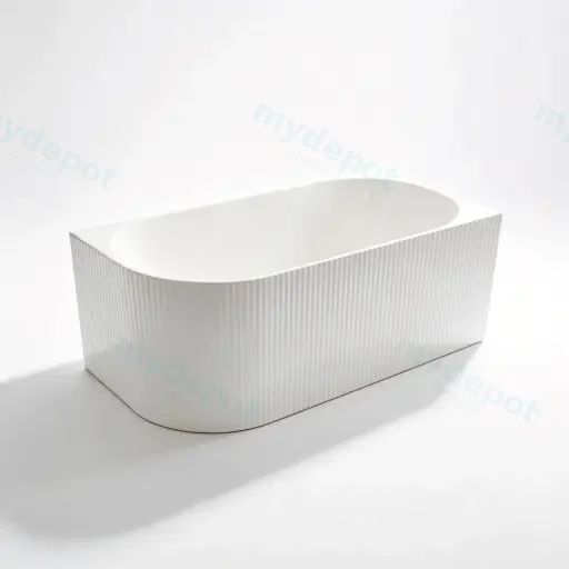 1705X790X605mm Matte White Binge Fluted Skirt Bath Right Corner None Overflow 40mm Waste+Pipe Supplied
