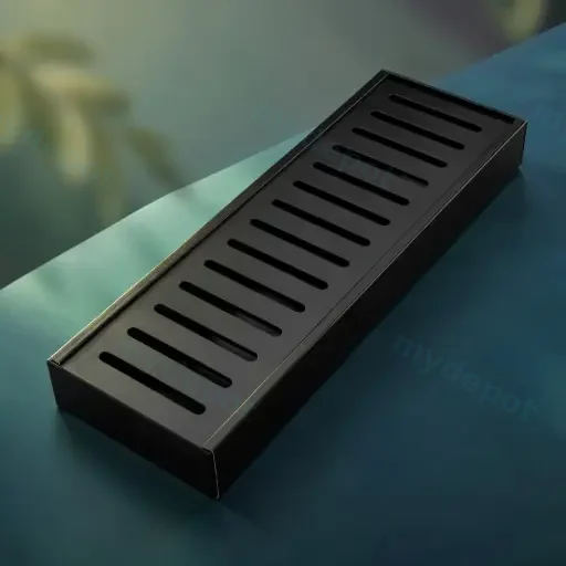 300*100*26mm Lauxes 'Celleni' Aluminium Midnight Wide Floor Grate Black