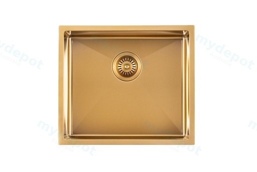 304 Stainless Steel Brushed Gold PVD Coating Single Bowl Kitchen Sink(Round Edges,with Bottom Tray)500*440*230mm