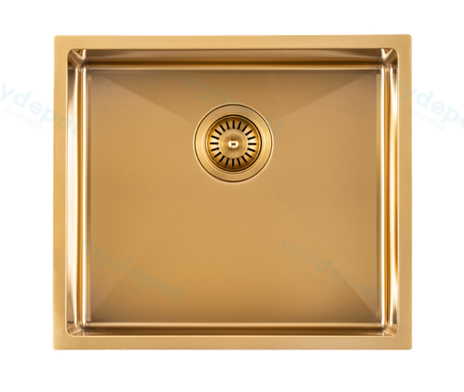 304 Stainless Steel Brushed Gold PVD Coating Single Bowl Kitchen Sink(Round Edges,with Bottom Tray)510*450*230mm