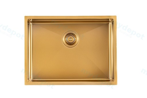 304 Stainless Steel Brushed Gold PVD Coating Single Bowl Kitchen Sink(Round Edges,with Bottom Tray)600*450*300mm