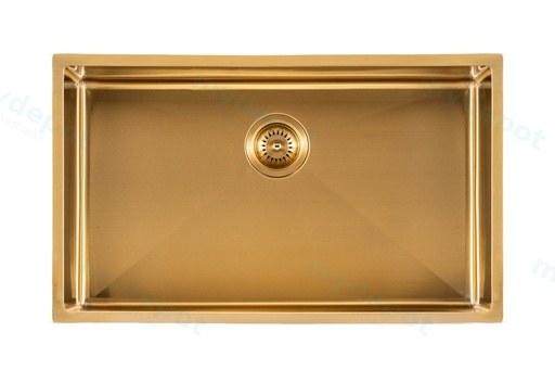 304 Stainless Steel Brushed Gold PVD Coating Single Bowl Kitchen Sink(Round Edges,with Bottom Tray)762*457*254mm