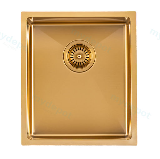304 Stainless Steel Brushed Gold PVD Coating Single Bowl Kitchen Sink(Round Edges,with Bottom Tray)390*450*215mm