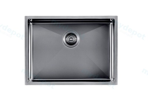 304 Stainless Steel Gun Metal Grey PVD Coating Single Bowl Kitchen Sink(Round Edges,with Bottom Tray)600*450*230mm