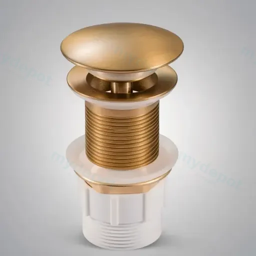 32/40mm Brushed Yellow Gold Mushroom Solid Brass Basin Pop Up Waste NO Overflow