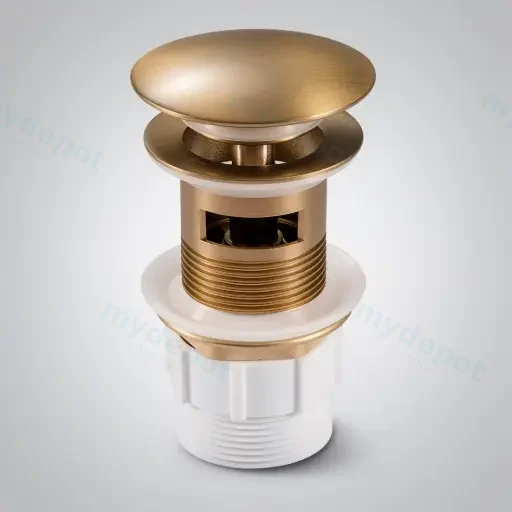 32/40mm Brushed Yellow Gold Mushroom Solid Brass Basin Pop Up Waste with Overflow
