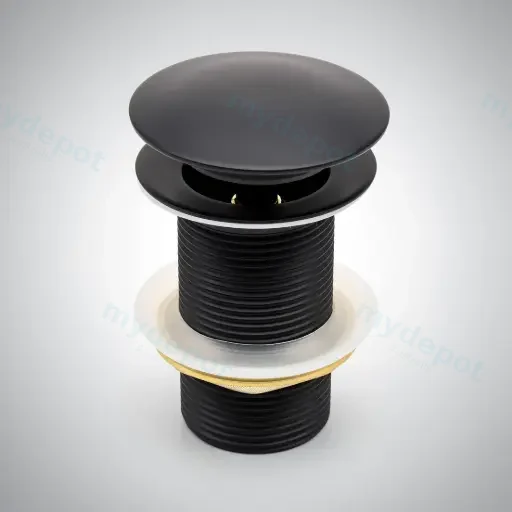 32/40mm Black Mushroom Solid Brass Basin Pop Up Waste NO Overflow
