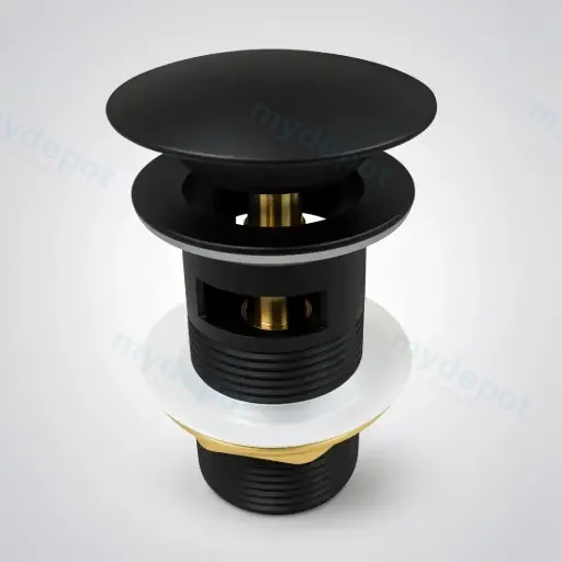 32/40mm Black Mushroom Solid Brass Basin Pop Up Waste with Overflow