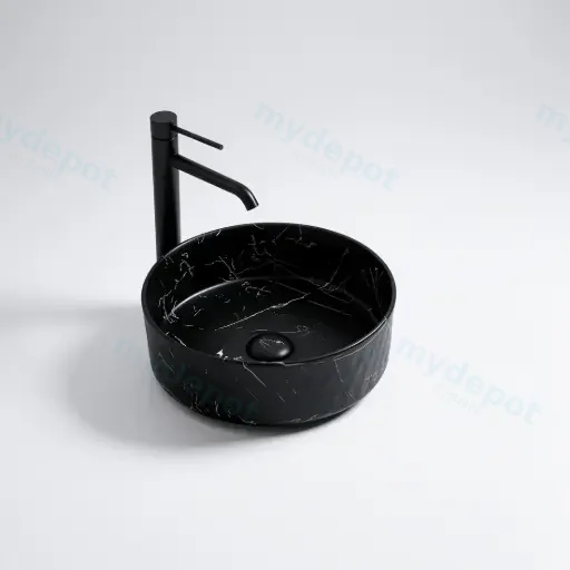 345*345*115mm Matte Carrara Black Ollia Fine Ceramic Above Counter Basin No Overflow,32mm Waste
