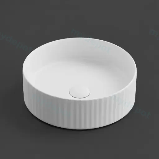 360*360*115 Matte White Olley Fine Ceramic Fluted Art Basin No Overflow,32mm Waste