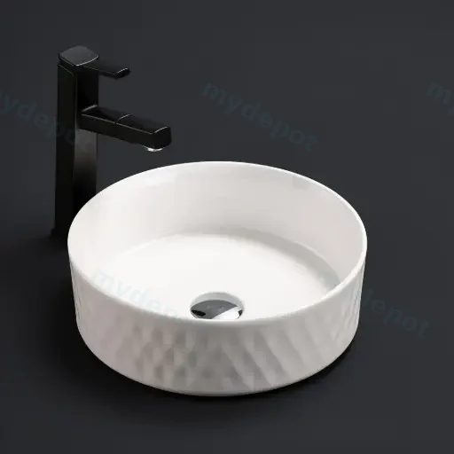 360*360*120mm Gloss White Ollia Diamond Fine Ceramic Above Counter Basin No Overflow,32mm Waste