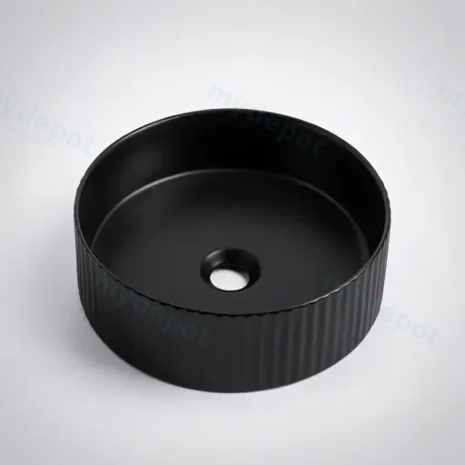 360*360*120mm Cora Above Counter Fluted Matt Black Circle Basin