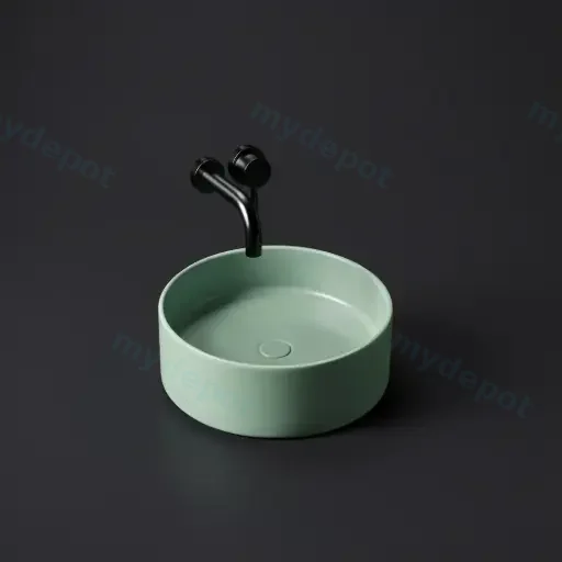 395*395*115mm Matte Mint Green Olley Fine Ceramic Above Counter Basin No Overflow,32mm Waste