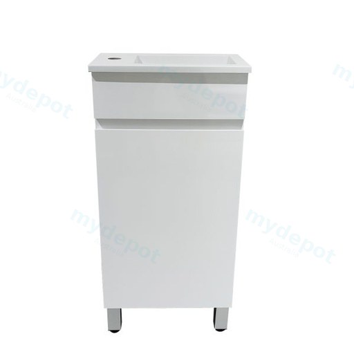 400*210*835mm Freestanding Gloss White Slim PVC Vanity With Ceramic Top