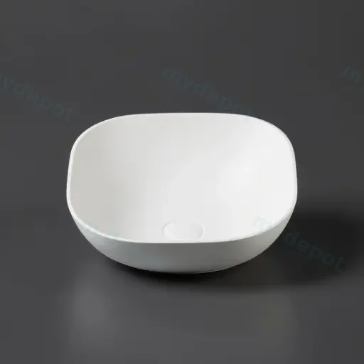 400*400*140mm Matt White Perry Solid Surface Stone Above Counter Basin 32mm Waste