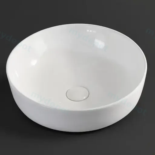 420x420x140mm Round Gloss White Ceramic Above Counter Basin Non-overflow