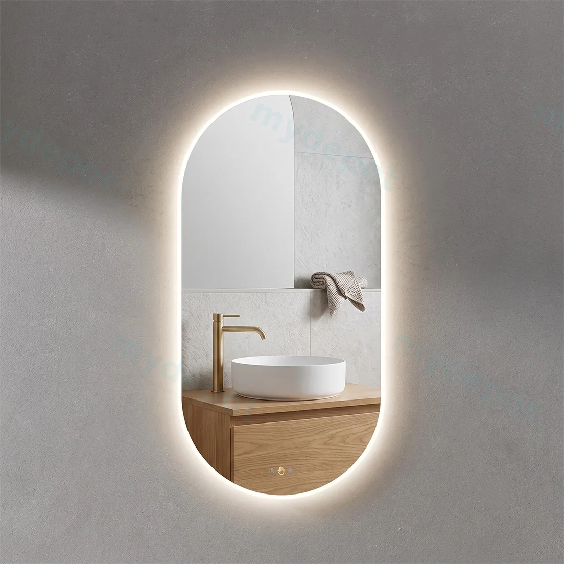 450(W)*900mm(H) Ellips LED Back Lit Mirror Pencil Edge