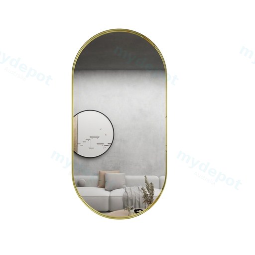 450x900mm Brushed Gold Metal Framed Oval Mirror