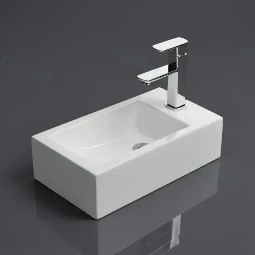 457*255*120mm Gloss White Crete Fine Ceramic Wall Hung Mini Basin Left Tap Hole No Overflow,32mm Waste