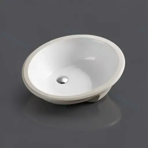 460*393*200mm Gloss White Elipps Fine Ceramic Under Counter BasinWith Overflow,32mm Waste
