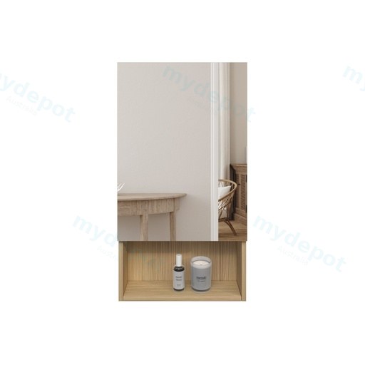 450mm Natural Oak Laminated Particle Board 1 Left Hinged Mirrored Door Mirror Cabinet