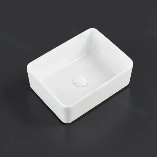 485x385x130mm Rectangle Gloss White Ceramic Above Counter Basin Non-overflow