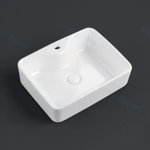 485x380x135mm Rectangle Gloss White Ceramic With 1 Tap Hole Above Counter Basin Non-overflow