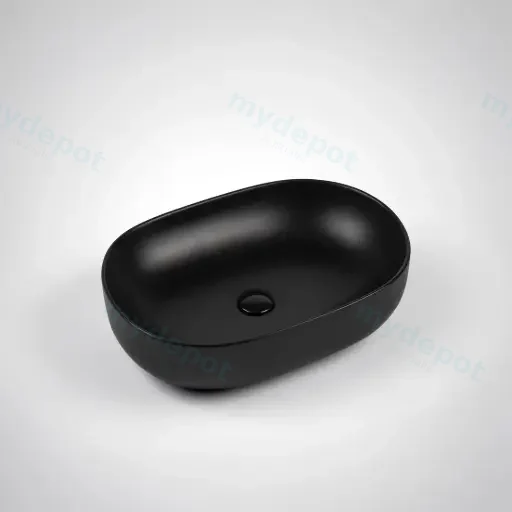 490*350*140mm Matte Black Ellips Fine Ceramic Above Counter Basins Non Overflow,32mm Waste