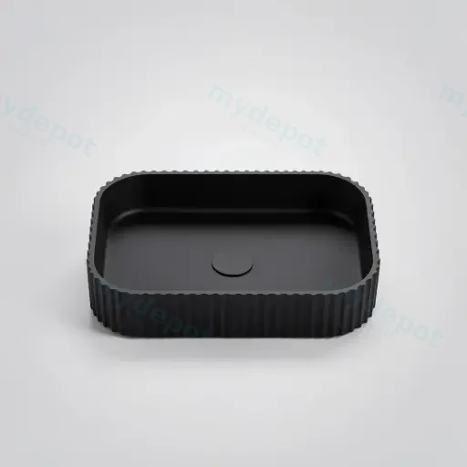 500*350*120mm Matt Black Japserfluted Solid Surface Above Counter Basin 32mm Waste