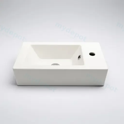 510Lx255Dx150Hmm Gloss White Ceramic Top Right Tap Hole