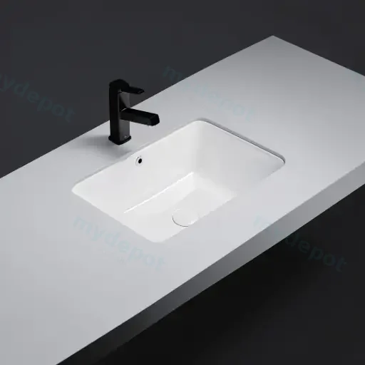 525*345*185mm Gloss WhitCrete Fine Ceramic Under Counter BasinWith Overflow,32mm Waste
