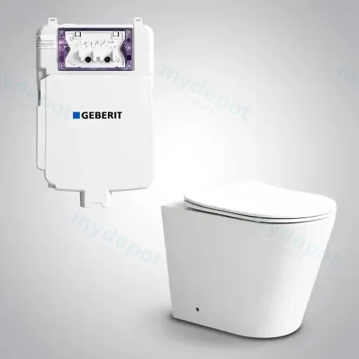 545*360*140mm Acadia Geberit Inwall Floor Toilet Suite Tornado Rimless Matte White Wall Faced Floor Pan