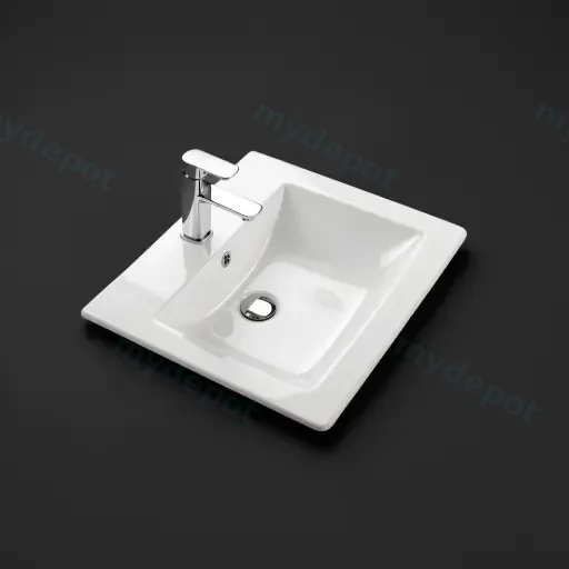 530*460*180mm Gloss White Crete Fine Ceramic Insert Basin Tap Hole Overflow,32mm Waste