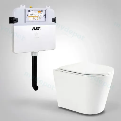 545*360*140mm Acadia R&T Inwall Floor Toilet Suite Tornado Rimless Wall Faced Floor Pan