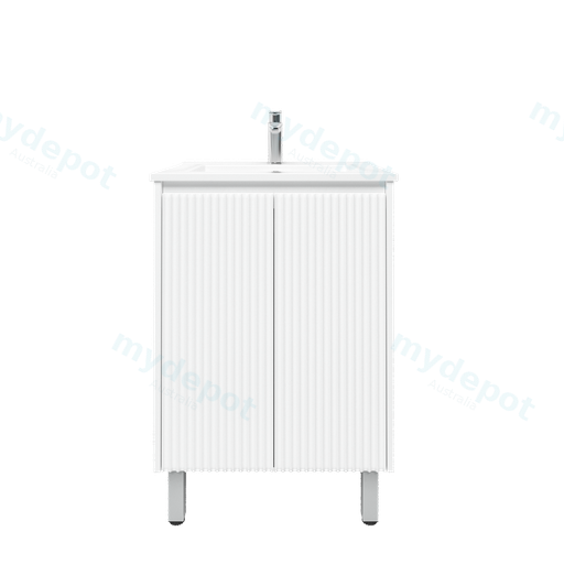 600mm Brio Freestanding Bathroom Vanity Cabinet Only PVC 2 Door Fluted Matte White