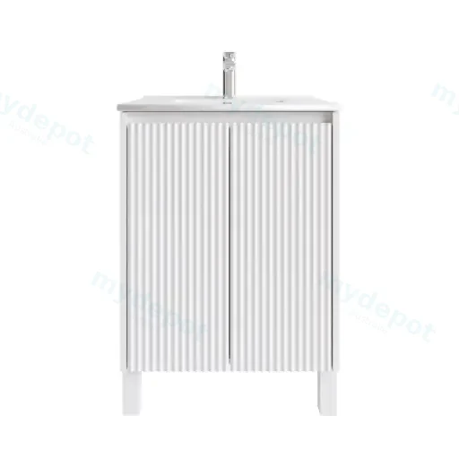 600mm Freestanding Bathroom Vanity Cabinet Only PVC 2 Door Fluted Matte White