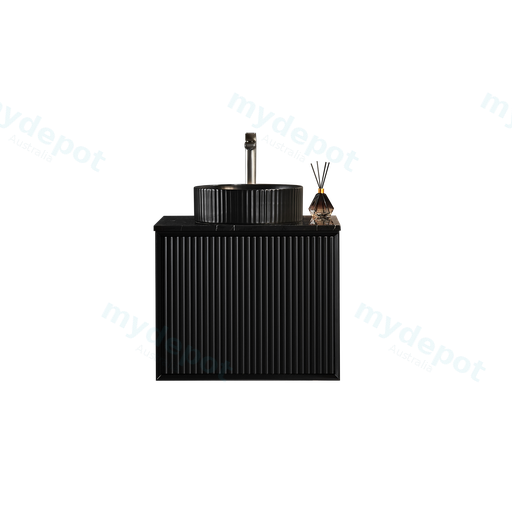 590X455X480mm Matte Black Kliff Modern Fluted Wall Hung Vanity PVC Cabinet